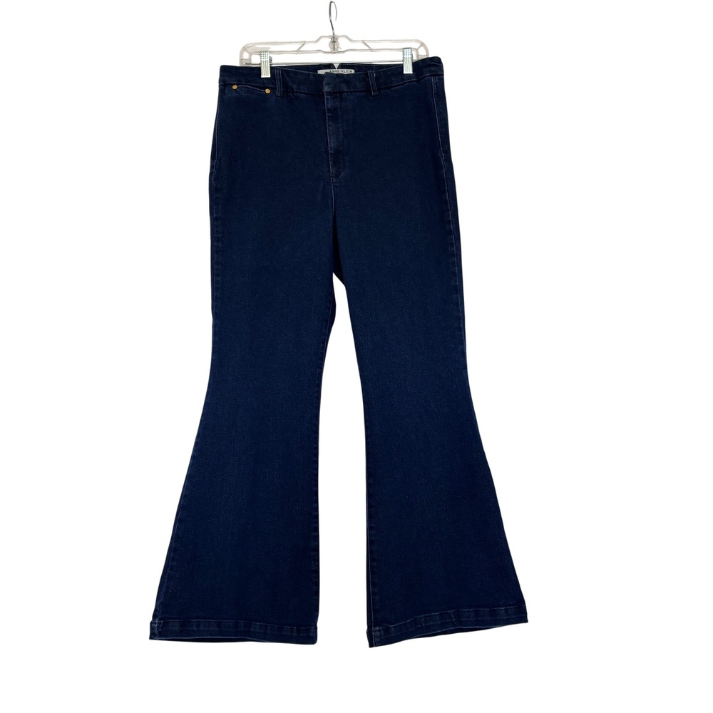 Anne Klein Jeans Womens 14 Indigo Blue High Rise Flare Leg Stretch Denim Pants